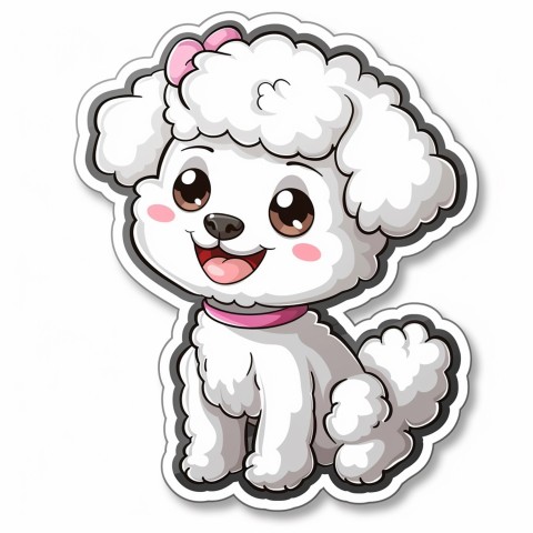 Cute Kawaii Stickers Euphoria Poodle in Japanese Cartoon Style on White Background (105)