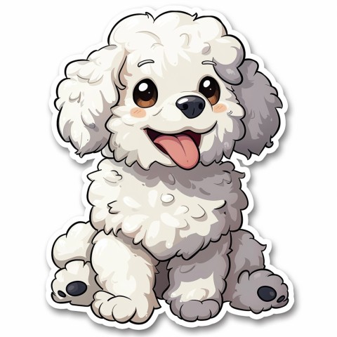 Cute Kawaii Stickers Euphoria Poodle in Japanese Cartoon Style on White Background (117)