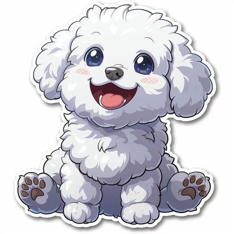 Cute Kawaii Stickers Euphoria Poodle in Japanese Cartoon Style on White Background (115)