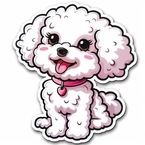 Cute Kawaii Stickers Euphoria Poodle in Japanese Cartoon Style on White Background (103)