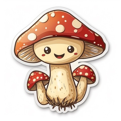 Cute Kawaii Stickers Magic Mushroom Cartoon on White Background (3)