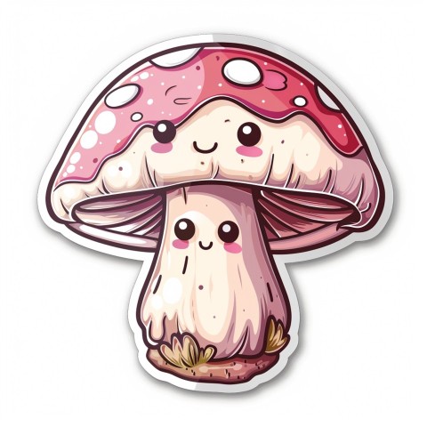 Cute Kawaii Stickers Magic Mushroom Cartoon on White Background (16)