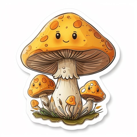 Cute Kawaii Stickers Magic Mushroom Cartoon on White Background (2)