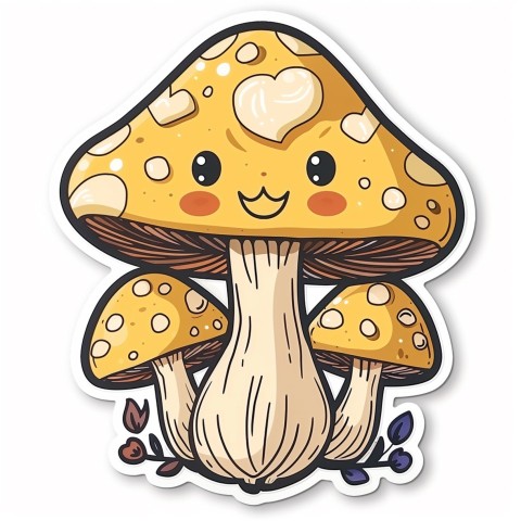 Cute Kawaii Stickers Magic Mushroom Cartoon on White Background (17)