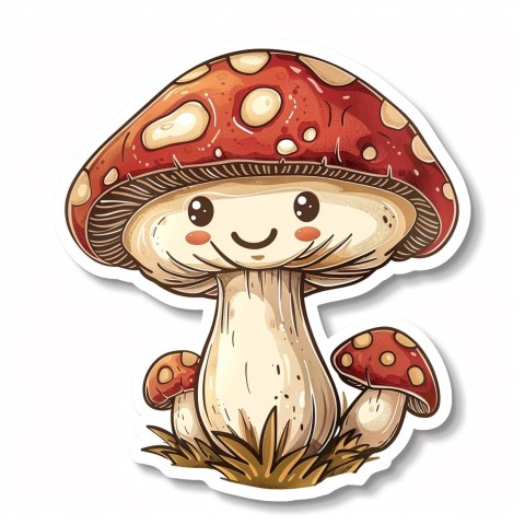 Cute Kawaii Stickers Magic Mushroom Cartoon on White Background (5)