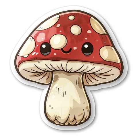 Cute Kawaii Stickers Magic Mushroom Cartoon on White Background (12)