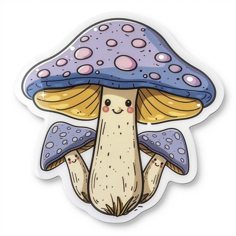 Cute Kawaii Stickers Magic Mushroom Cartoon on White Background (10)