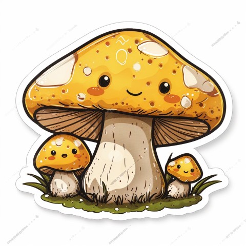 Cute Kawaii Stickers Magic Mushroom Cartoon on White Background (11)