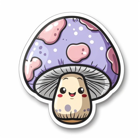 Cute Kawaii Stickers Magic Mushroom Cartoon on White Background (35)