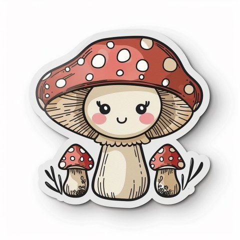 Cute Kawaii Stickers Magic Mushroom Cartoon on White Background (38)