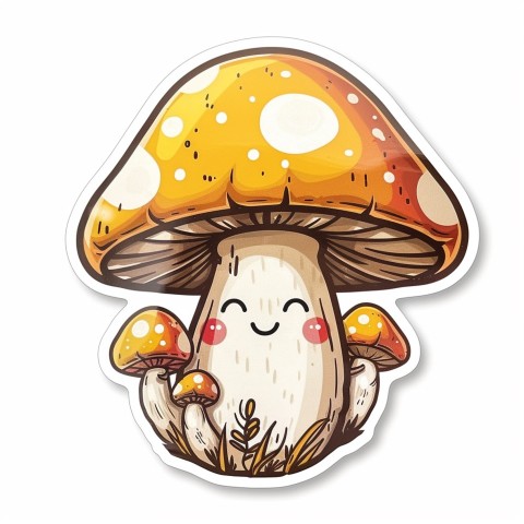 Cute Kawaii Stickers Magic Mushroom Cartoon on White Background (29)