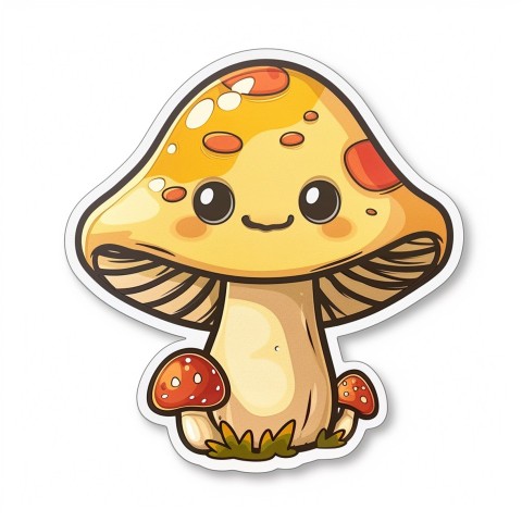 Cute Kawaii Stickers Magic Mushroom Cartoon on White Background (33)