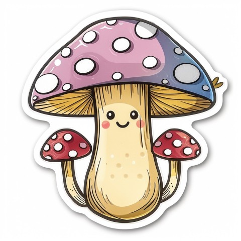 Cute Kawaii Stickers Magic Mushroom Cartoon on White Background (32)