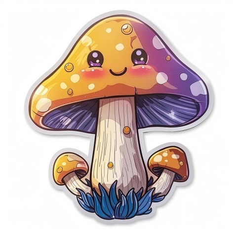 Cute Kawaii Stickers Magic Mushroom Cartoon on White Background (37)