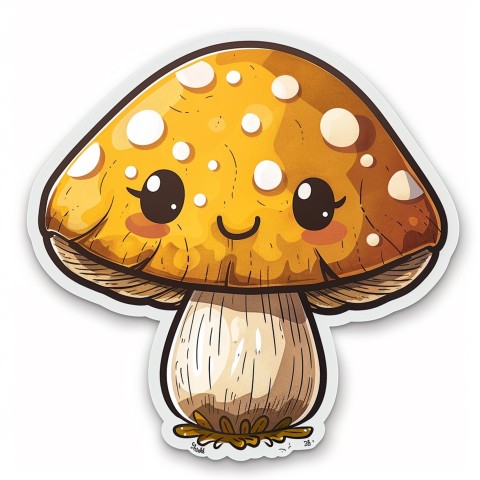 Cute Kawaii Stickers Magic Mushroom Cartoon on White Background (22)