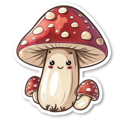 Cute Kawaii Stickers Magic Mushroom Cartoon on White Background (28)