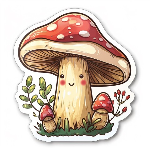 Cute Kawaii Stickers Magic Mushroom Cartoon on White Background (31)