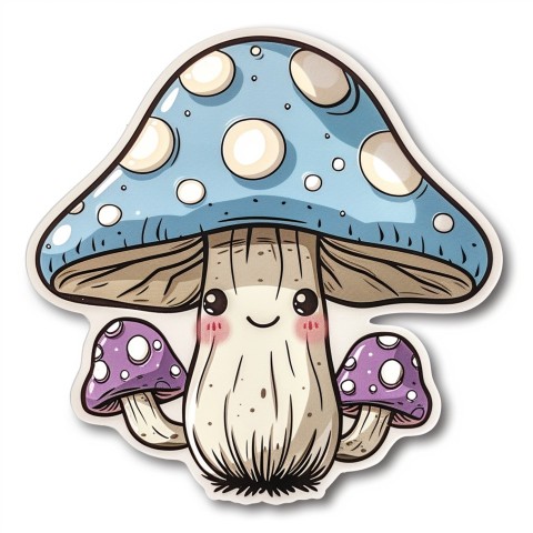 Cute Kawaii Stickers Magic Mushroom Cartoon on White Background (27)