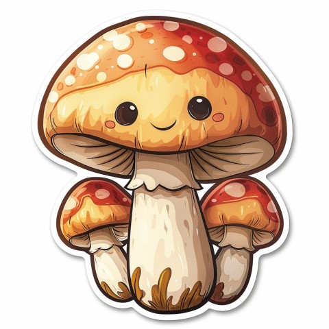 Cute Kawaii Stickers Magic Mushroom Cartoon on White Background (26)