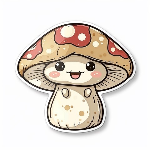 Cute Kawaii Stickers Magic Mushroom Cartoon on White Background (45)