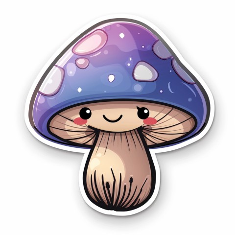 Cute Kawaii Stickers Magic Mushroom Cartoon on White Background (58)