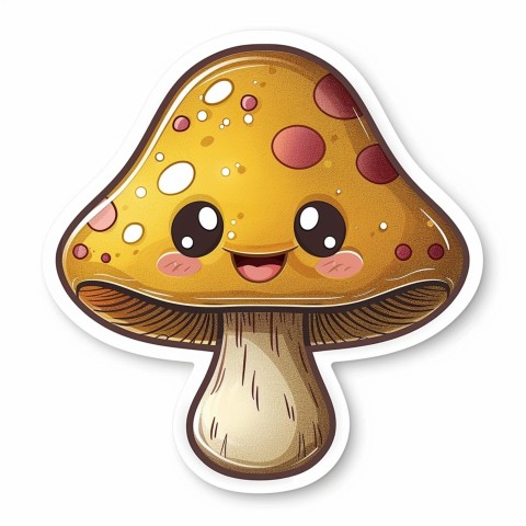 Cute Kawaii Stickers Magic Mushroom Cartoon on White Background (56)