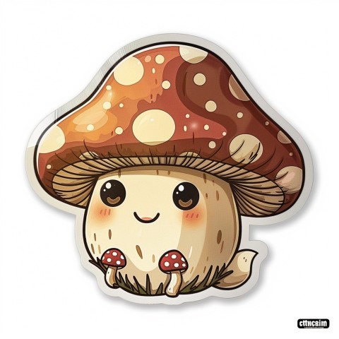 Cute Kawaii Stickers Magic Mushroom Cartoon on White Background (46)