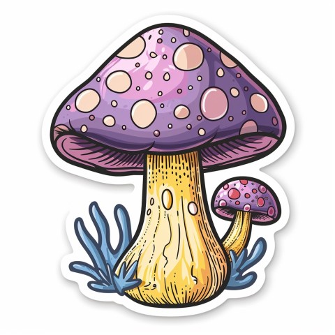 Cute Kawaii Stickers Magic Mushroom Cartoon on White Background (76)