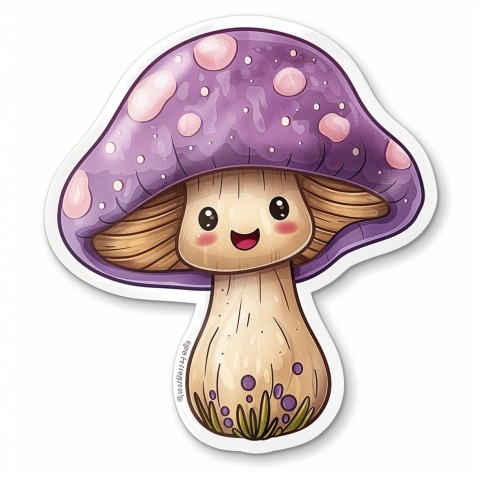 Cute Kawaii Stickers Magic Mushroom Cartoon on White Background (66)