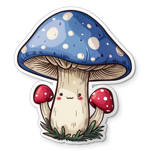 Cute Kawaii Stickers Magic Mushroom Cartoon on White Background (61)