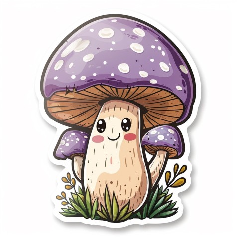 Cute Kawaii Stickers Magic Mushroom Cartoon on White Background (69)