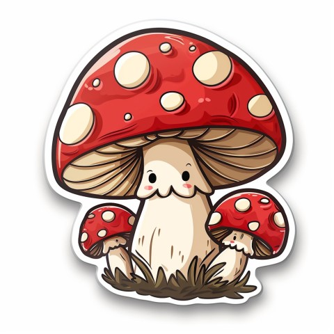 Cute Kawaii Stickers Magic Mushroom Cartoon on White Background (72)