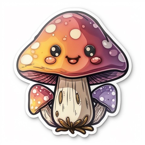 Cute Kawaii Stickers Magic Mushroom Cartoon on White Background (79)