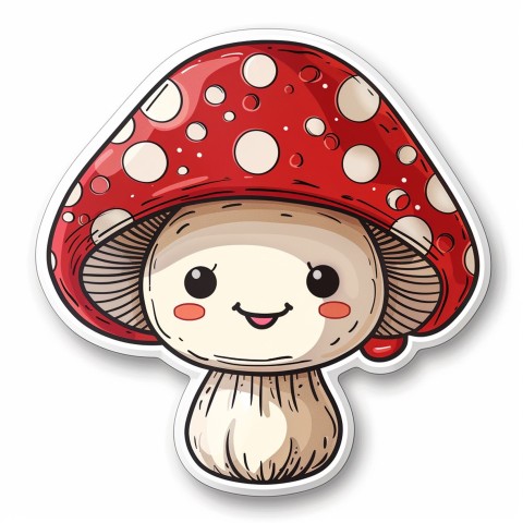 Cute Kawaii Stickers Magic Mushroom Cartoon on White Background (86)