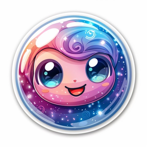 Cute Kawaii Stickers Sparkly Crystal Ball with Mystic Swirls and Knowing Smile on White Background (4)