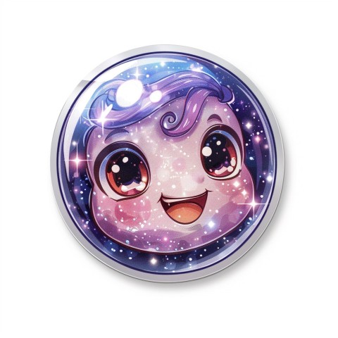 Cute Kawaii Stickers Sparkly Crystal Ball with Mystic Swirls and Knowing Smile on White Background (17)