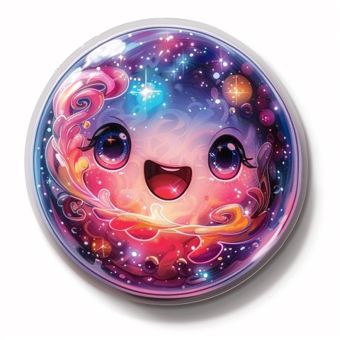 Cute Kawaii Stickers Sparkly Crystal Ball with Mystic Swirls and Knowing Smile on White Background (5)