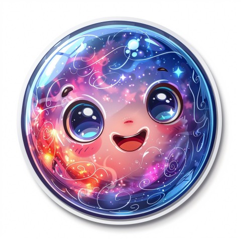 Cute Kawaii Stickers Sparkly Crystal Ball with Mystic Swirls and Knowing Smile on White Background (6)