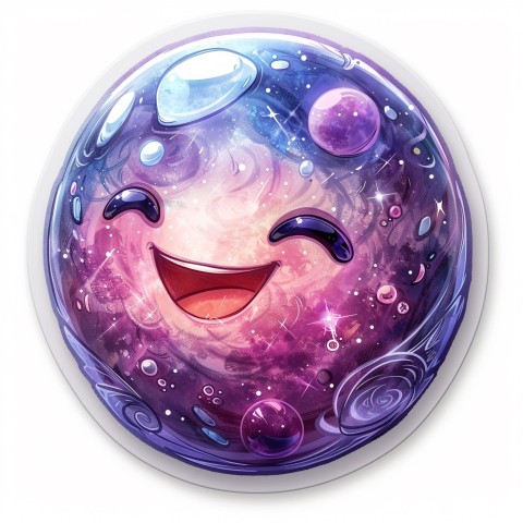 Cute Kawaii Stickers Sparkly Crystal Ball with Mystic Swirls and Knowing Smile on White Background (9)