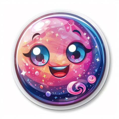 Cute Kawaii Stickers Sparkly Crystal Ball with Mystic Swirls and Knowing Smile on White Background (16)