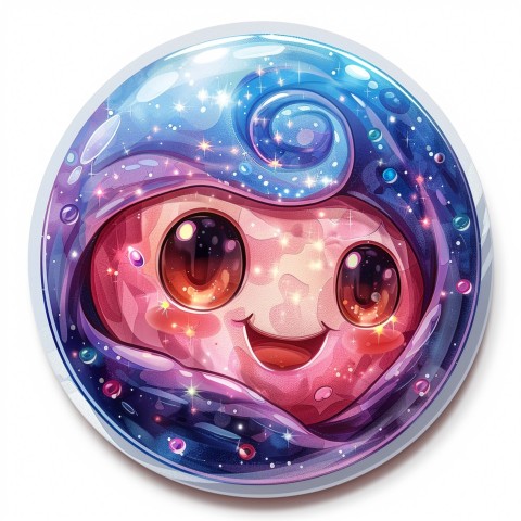 Cute Kawaii Stickers Sparkly Crystal Ball with Mystic Swirls and Knowing Smile on White Background (8)