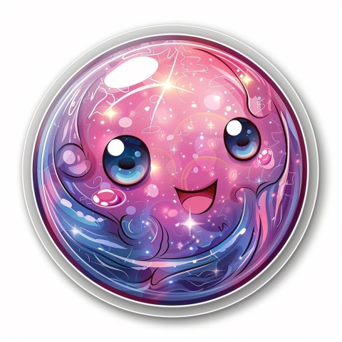 Cute Kawaii Stickers Sparkly Crystal Ball with Mystic Swirls and Knowing Smile on White Background (25)