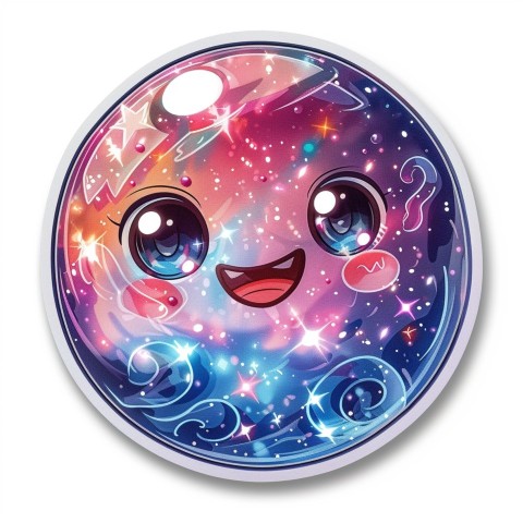 Cute Kawaii Stickers Sparkly Crystal Ball with Mystic Swirls and Knowing Smile on White Background (30)