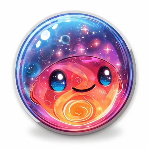 Cute Kawaii Stickers Sparkly Crystal Ball with Mystic Swirls and Knowing Smile on White Background (33)