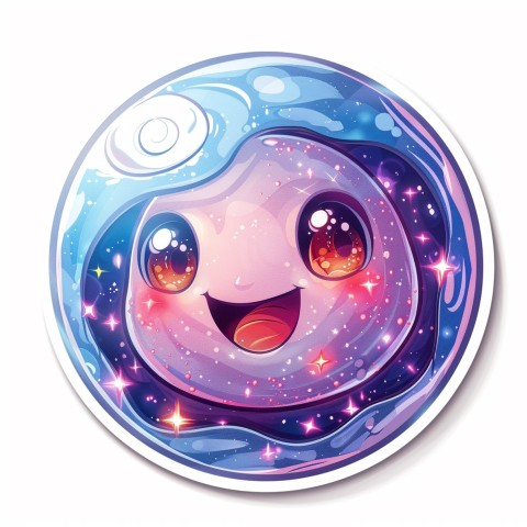 Cute Kawaii Stickers Sparkly Crystal Ball with Mystic Swirls and Knowing Smile on White Background (32)