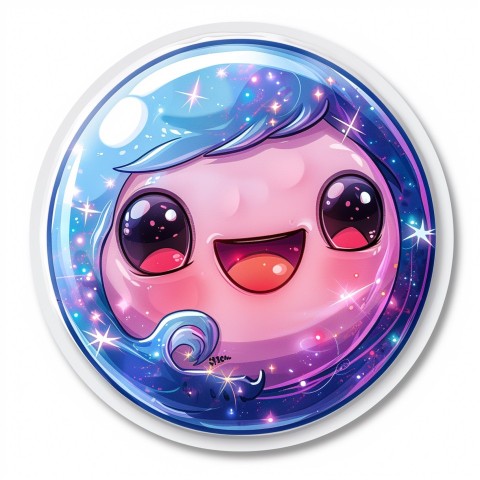 Cute Kawaii Stickers Sparkly Crystal Ball with Mystic Swirls and Knowing Smile on White Background (50)