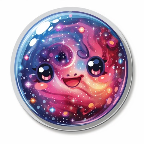 Cute Kawaii Stickers Sparkly Crystal Ball with Mystic Swirls and Knowing Smile on White Background (59)