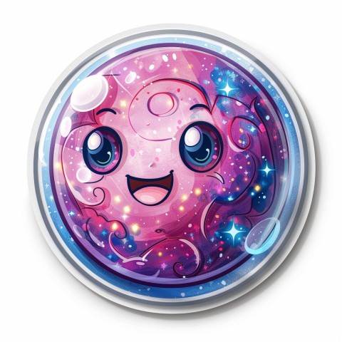 Cute Kawaii Stickers Sparkly Crystal Ball with Mystic Swirls and Knowing Smile on White Background (53)