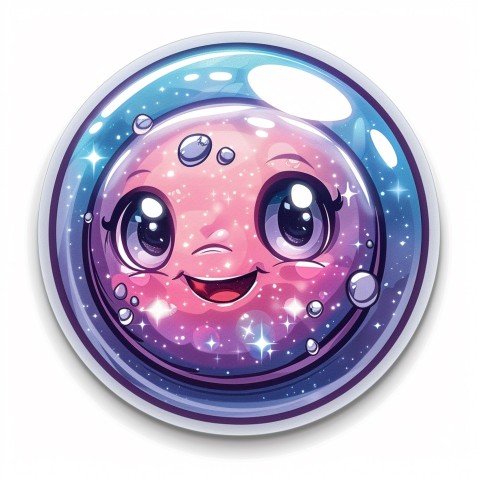 Cute Kawaii Stickers Sparkly Crystal Ball with Mystic Swirls and Knowing Smile on White Background (60)