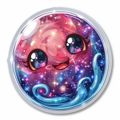 Cute Kawaii Stickers Sparkly Crystal Ball with Mystic Swirls and Knowing Smile on White Background (46)